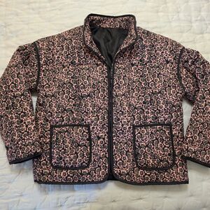 Pink Floral Quilted Lady Jacket Size Medium Padded Coat